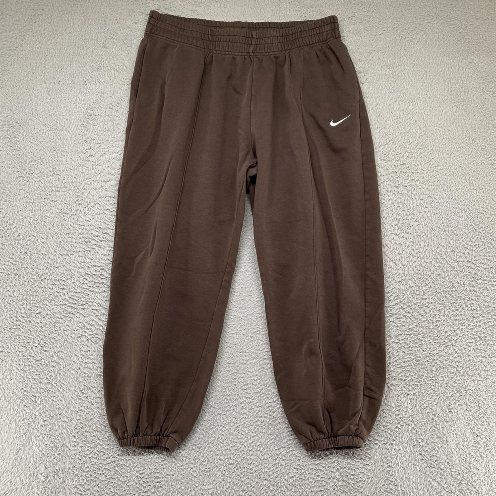 Nike Oversized Joggers Womens XL Brown Fleece Sweatpants Lounge Gym Cuffed Pants